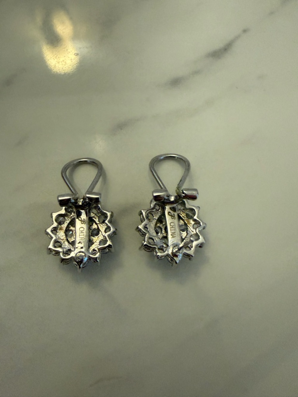 Silver Clustered Crystal Flower Stud Earrings - Picture 7 of 8